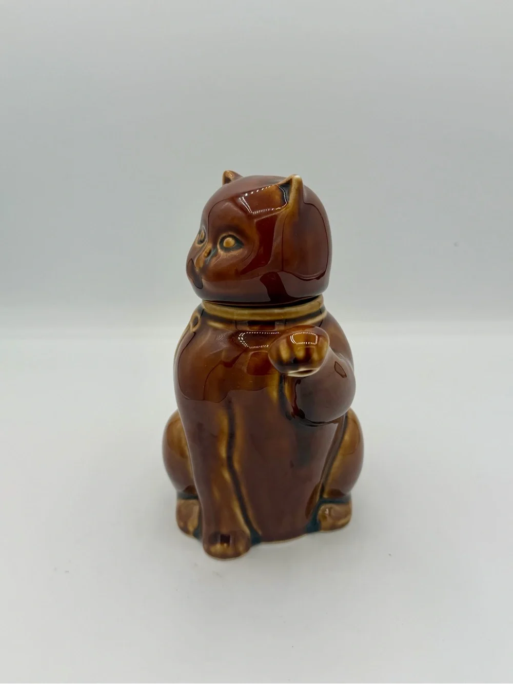 VTG Katoomie Lucky Cat Kitten Brown Glazed Porcelain Teapot Paw Spout China